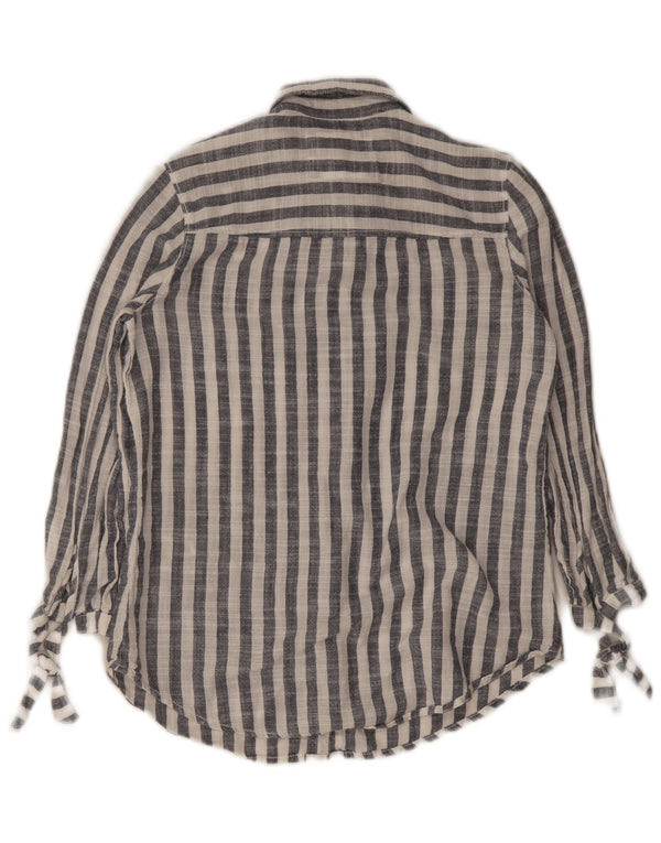Abercrombie & Fitch Womens 3/4 Sleeve Shirt UK 6 XS Navy Blue Striped