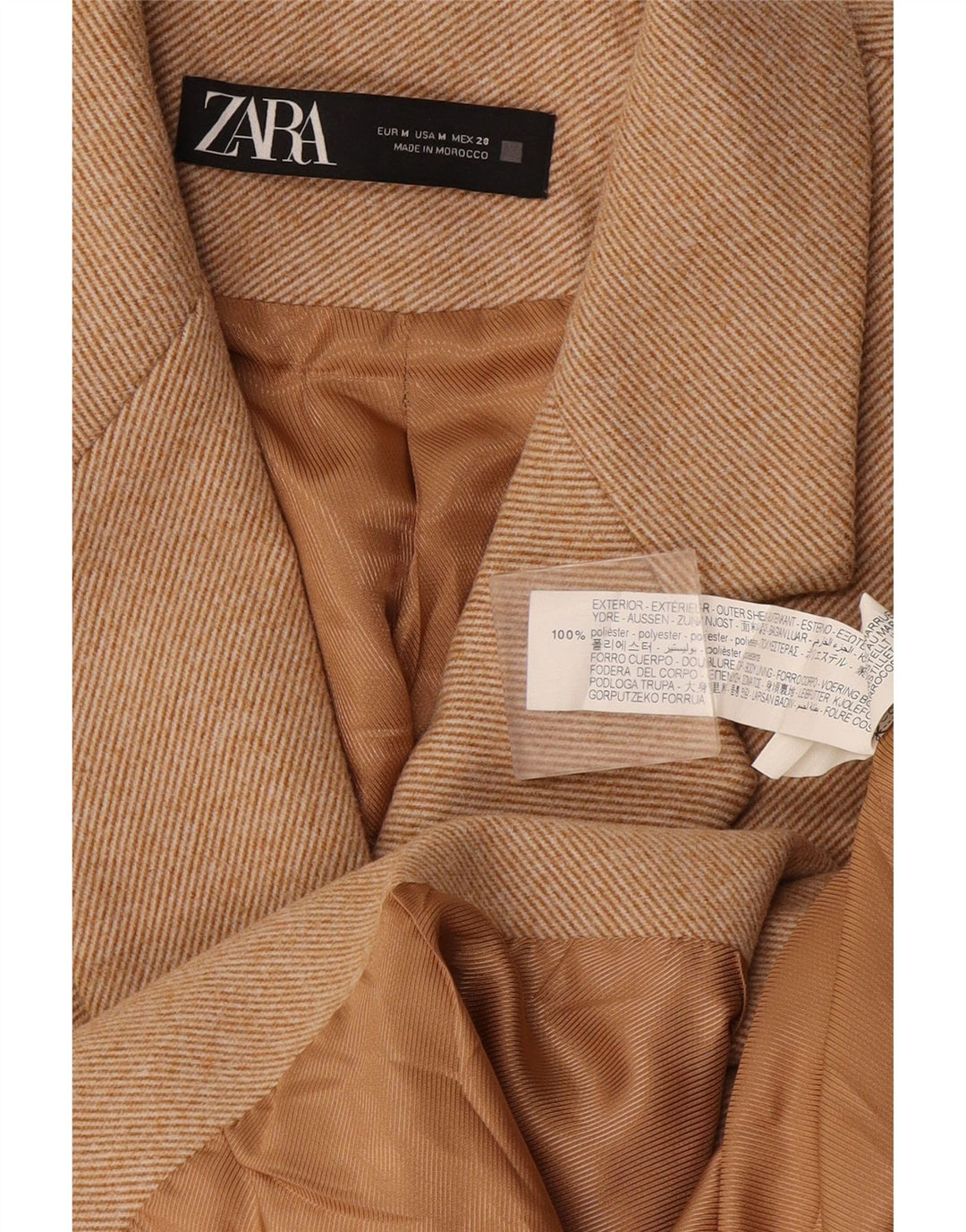 Palton dublu pentru femei Zara UK 14 Medium Bej Poliester