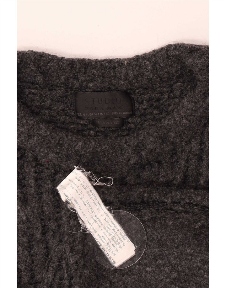 Pulover pentru bărbați Zara, cu gât de barcă, acrilic, gri mediu