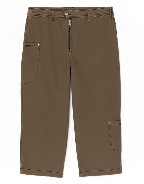Topshop Womens Cargo Capri Trousers W34 L23 Khaki Cotton