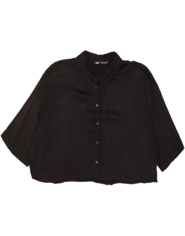 Bluză cămașă cu mâneci 3/4 supradimensionate pentru femei Zara UK 14 Medium Negru