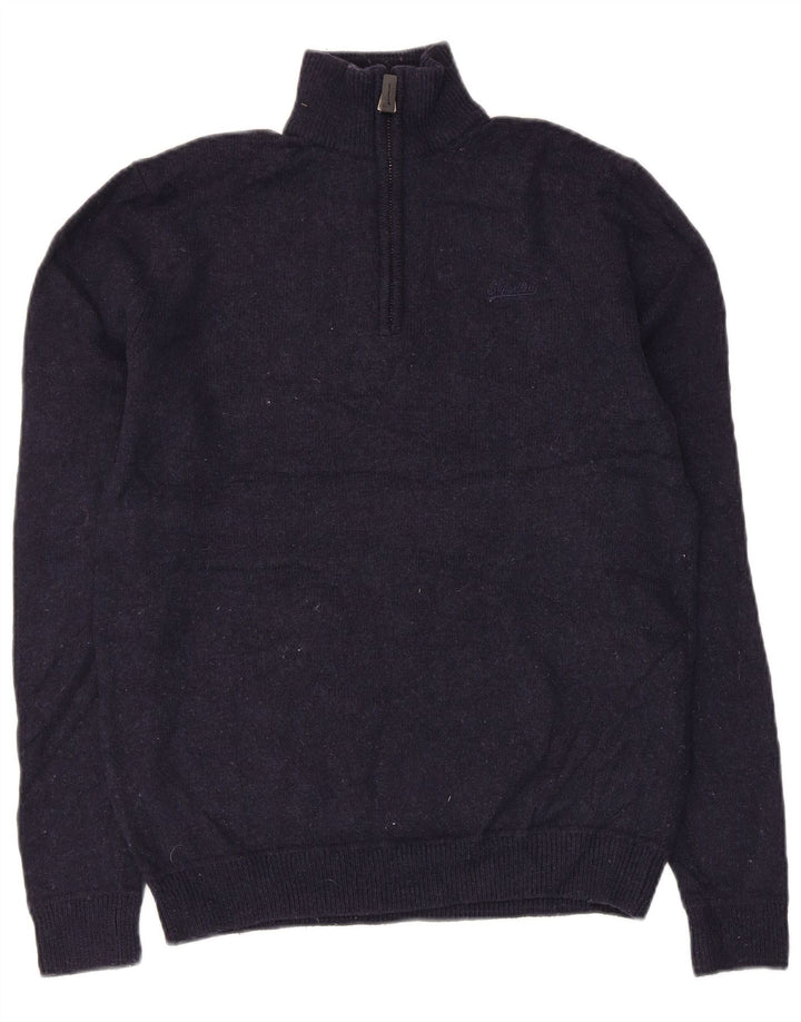 Pulover Superdry pentru femei, cu fermoar, cu gât, UK 14, lână medie albastru bleumarin