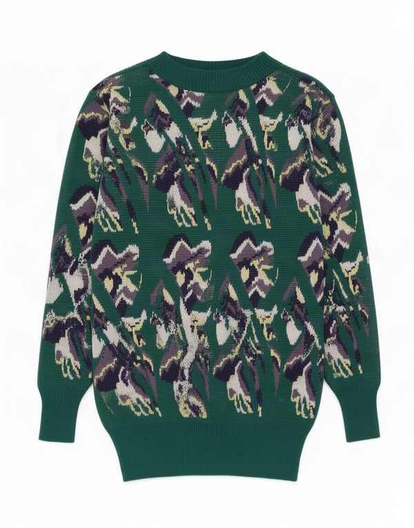 Pulover vintage pentru femei cu paragate cu gât de barcă, UK 12, verde mediu