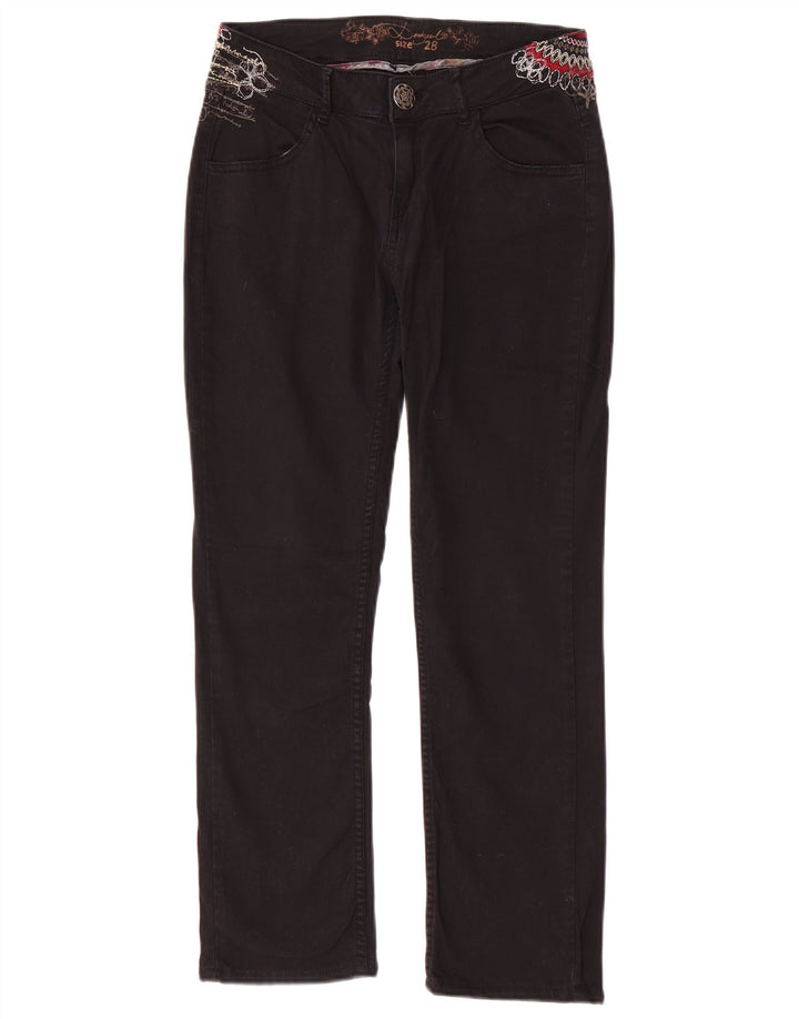 Pantaloni casual drepti pentru femei DESIGUAL W28 L26 bumbac negru