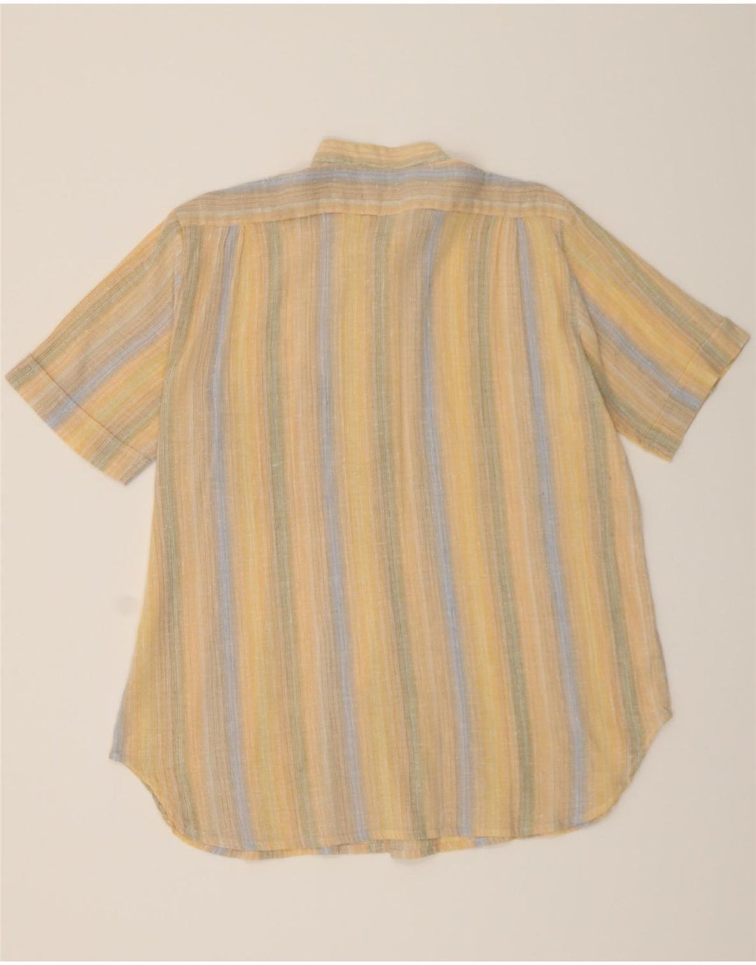 VINTAGE Mens Short Sleeve Pullover Shirt Medium Beige Striped Vintage Vintage and Second-Hand Vintage from Messina Hembry 