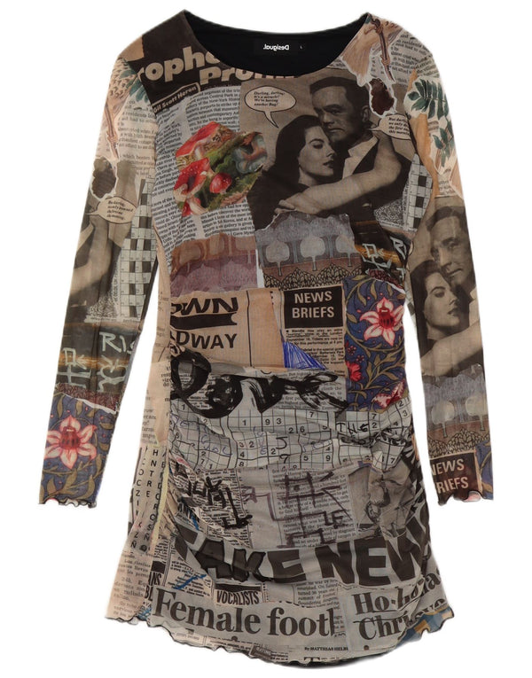 Rochie tunică grafică cu mânecă lungă Desigual pentru femei UK 14 mare, multicoloră