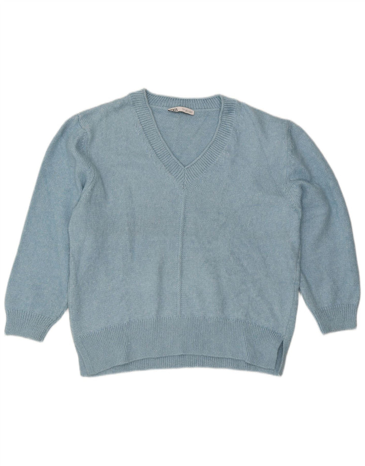 Pulover supradimensionat cu decolteu în V Zara pentru femei UK 18 XL Albastru