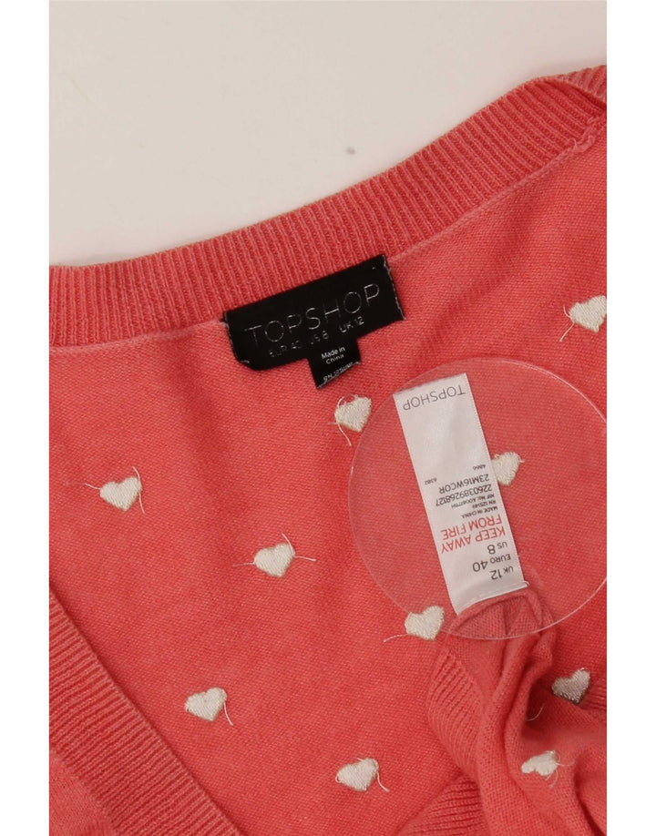 Pulover cardigan cu model abstract pentru femei Topshop UK 12 Medium Pink Heart