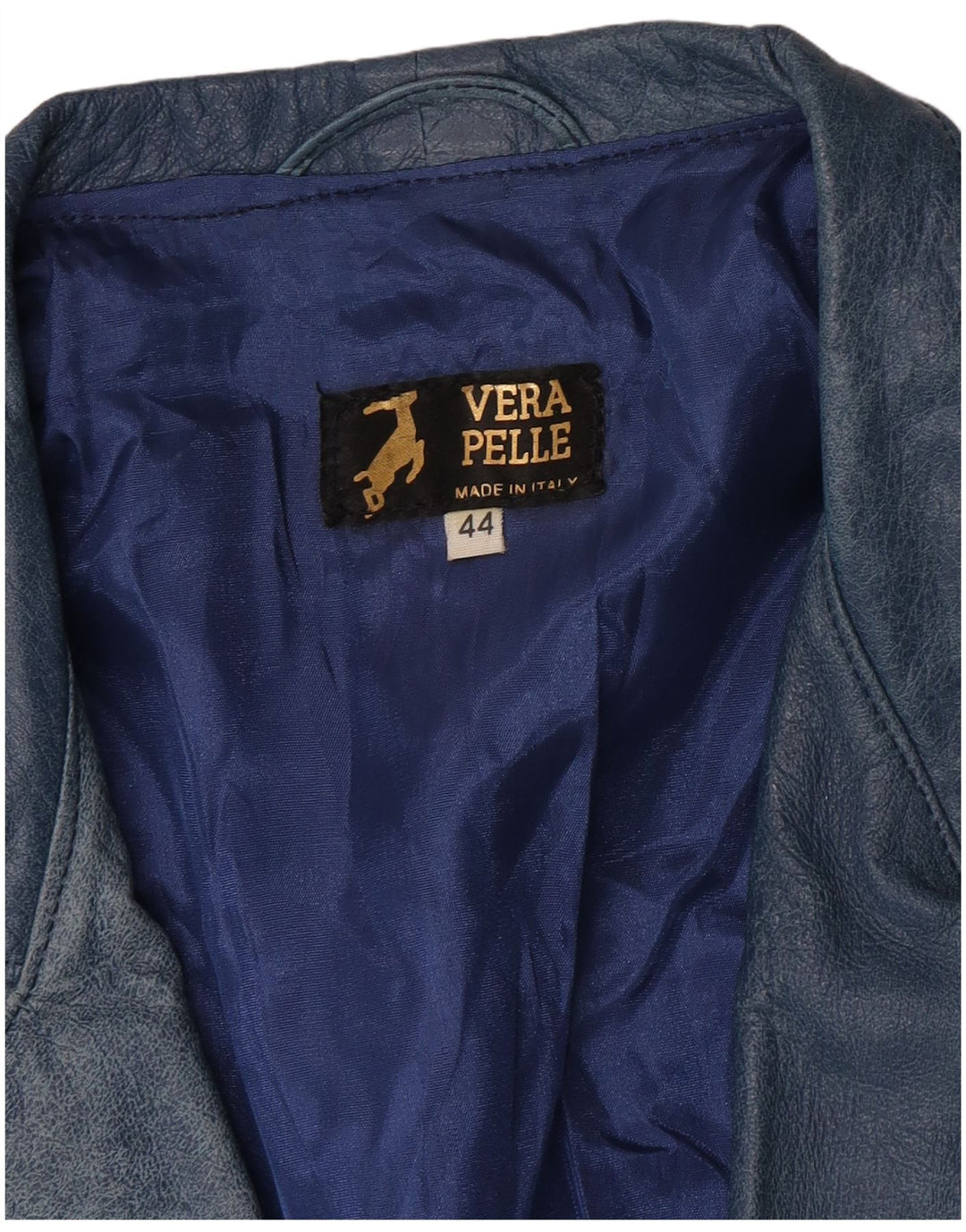 Geacă de piele vintage pentru femei IT 44 piele albastră medie