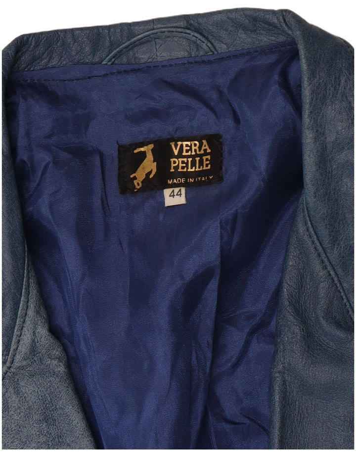Geacă de piele vintage pentru femei IT 44 piele albastră medie