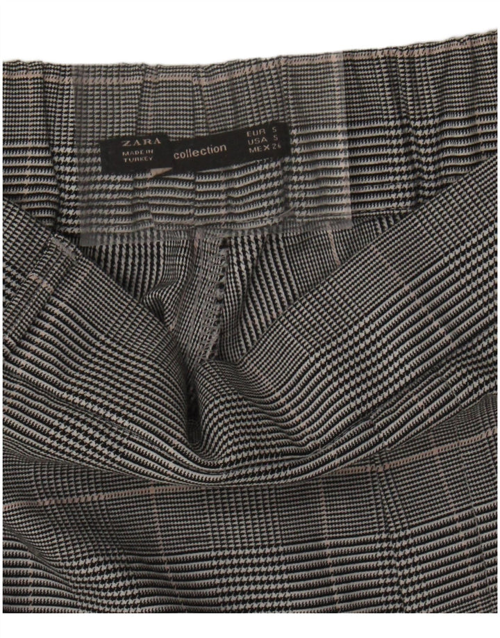 ZARA Womens Straight Cropped Trousers Small W28 L24 Grey Houndstooth