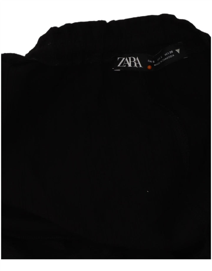 Pantaloni largi pentru femei cu talie înaltă ZARA UK 10 Small W26 L32 Negru