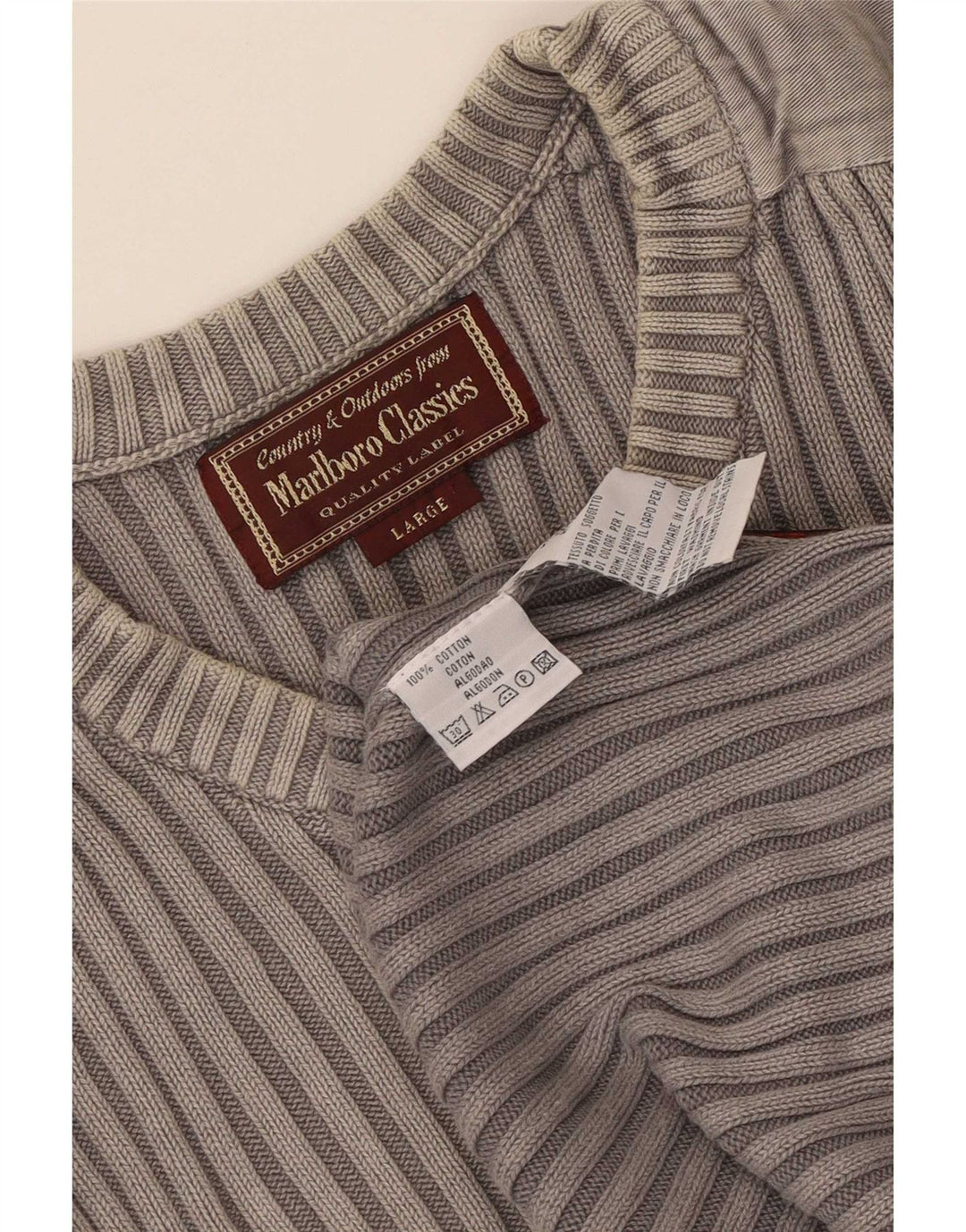 Pulover Marlboro Classics pentru bărbați, cu decolteu în V, din bumbac mare, gri