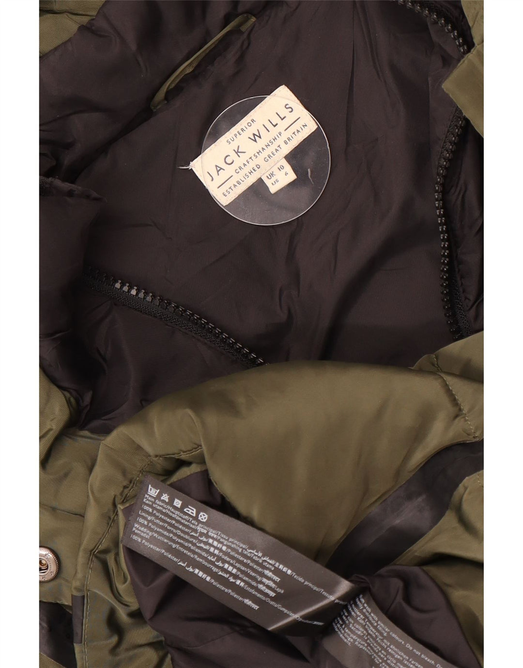 Jack Wills Jachetă căptușită cu glugă pentru femei UK 10 Poliester cu dungi kaki mic