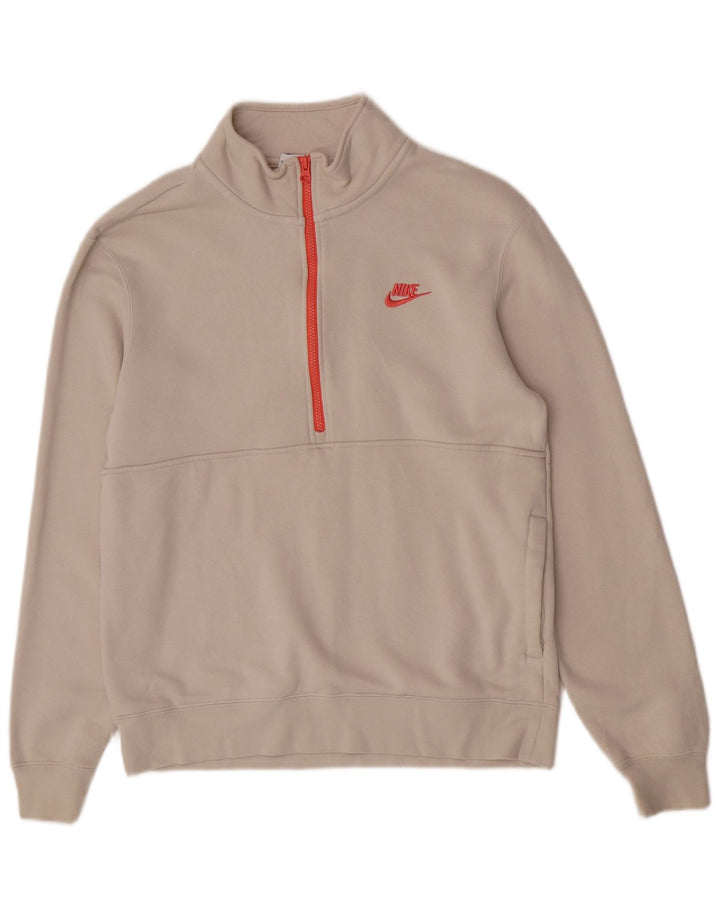 Pulover Nike pentru bărbați, cu fermoar, cu gât, din bumbac alb mediu