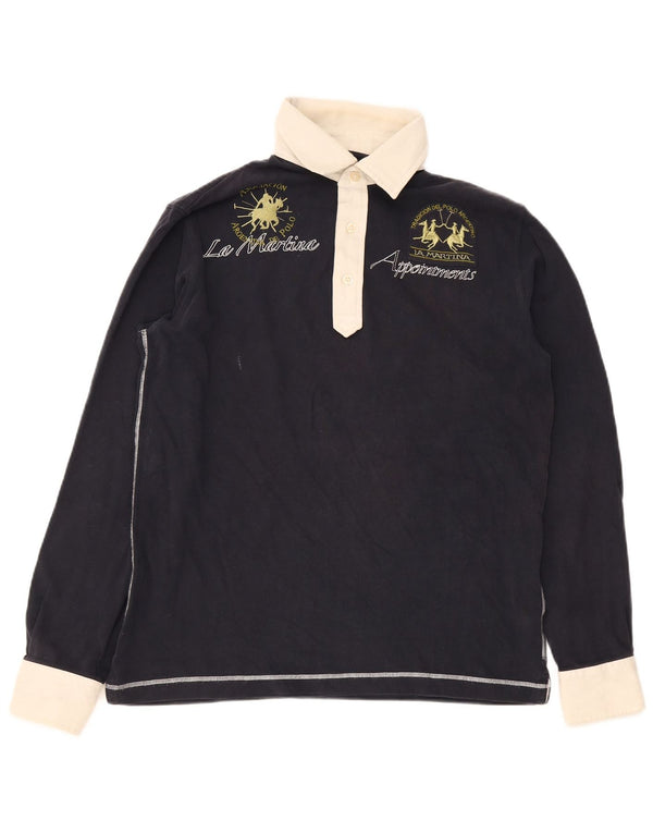 Tricou polo grafic rugby pentru bărbați La Martina, XL, bleumarin, color block