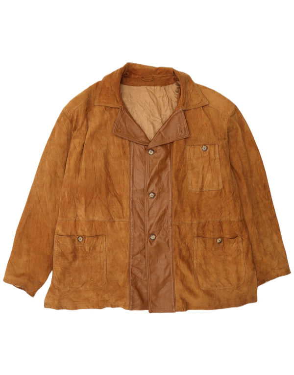 Geaca de piele intoarsa pentru barbati vintage IT 54 XL din piele bej