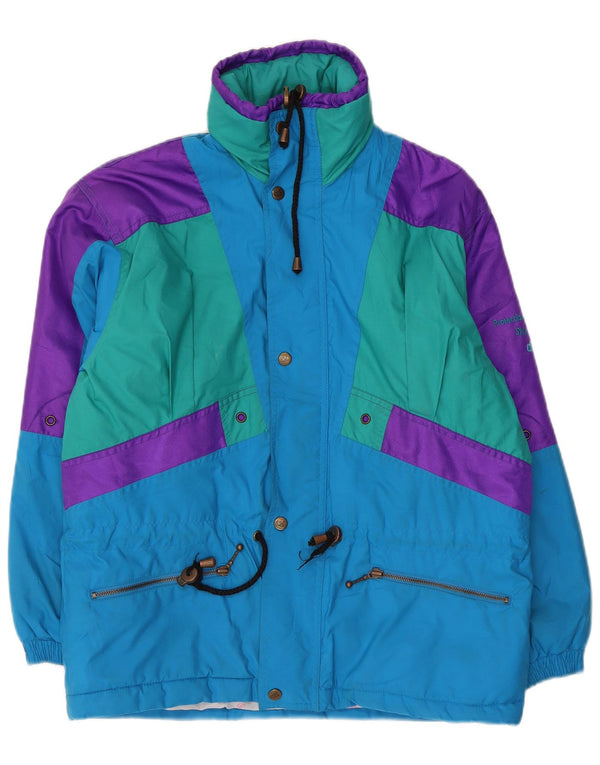 Jachetă de schi cu glugă vintage pentru bărbați UK 38 Medium Blue Colorblock Poliester