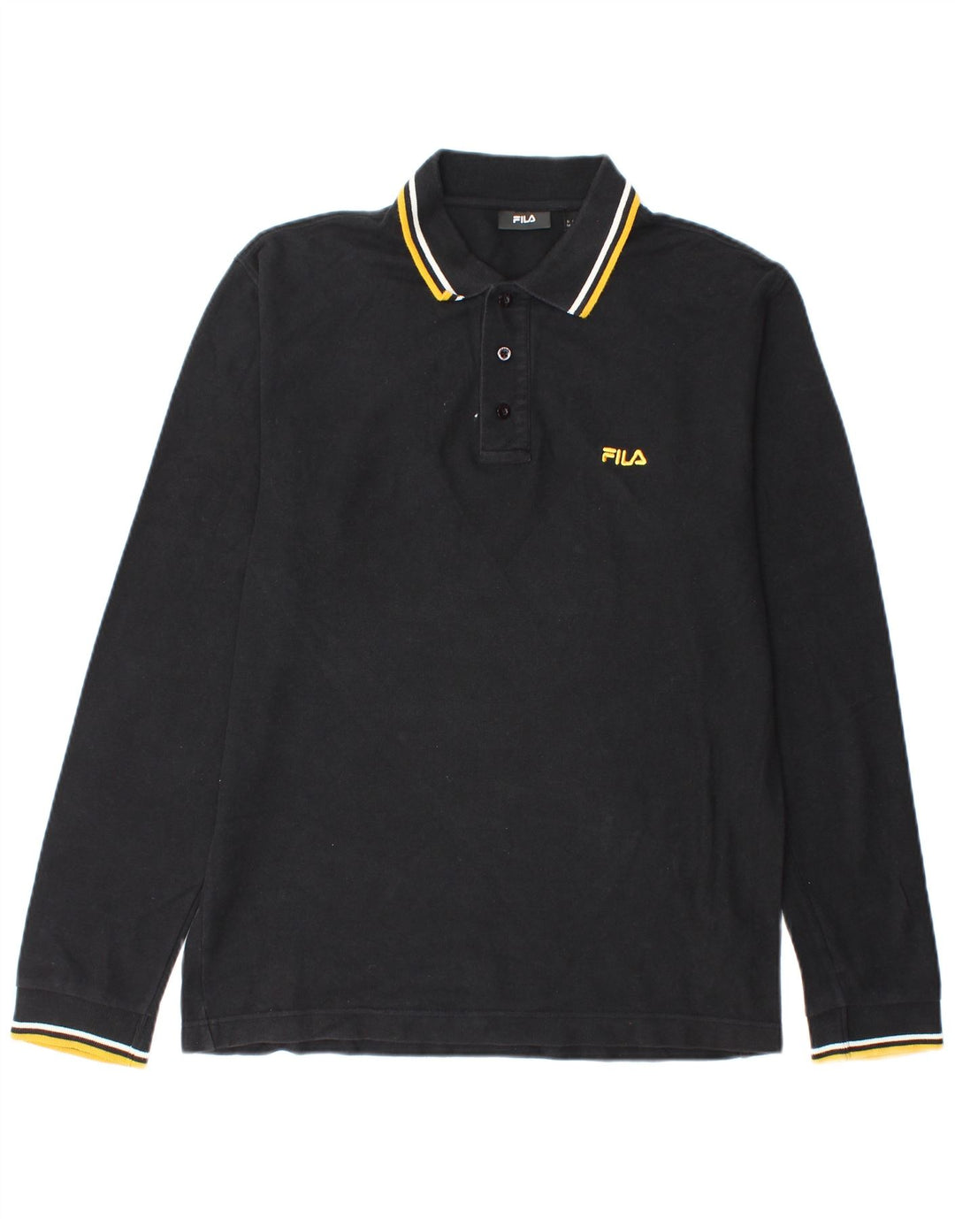 Tricou polo Fila cu mânecă lungă pentru bărbați, bumbac mediu negru
