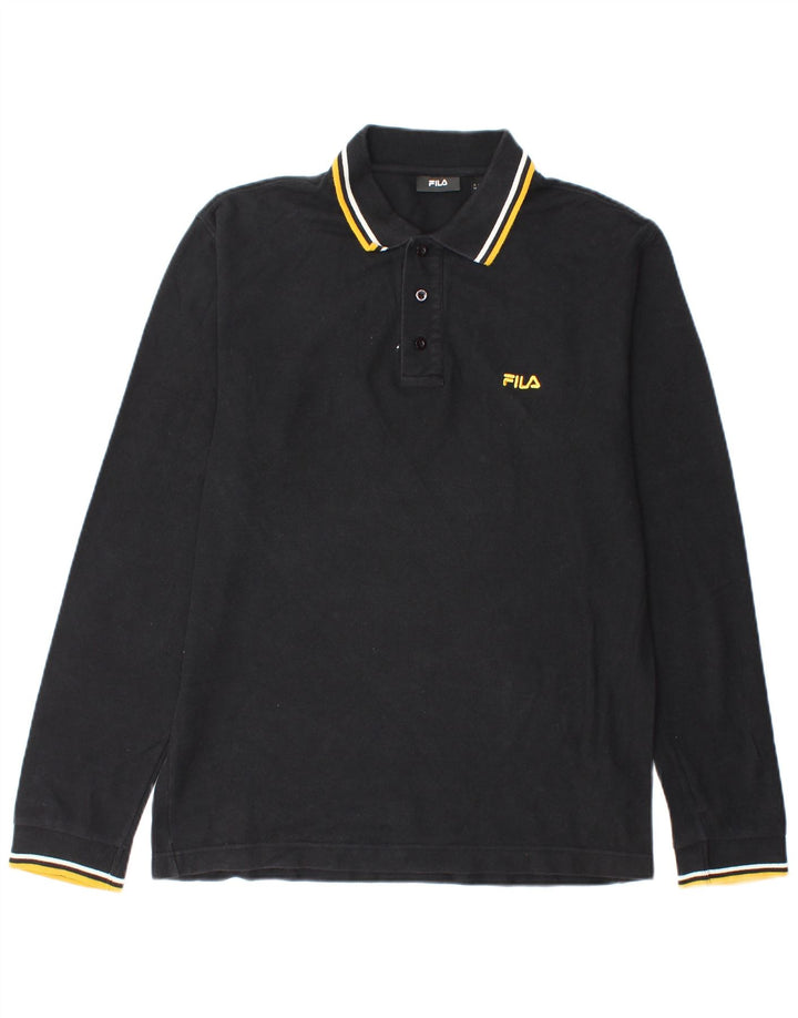 Tricou polo Fila cu mânecă lungă pentru bărbați, bumbac mediu negru