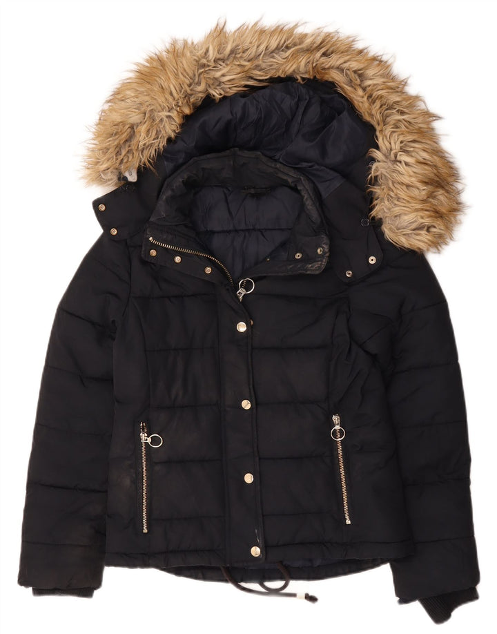 Jachetă căptușită cu glugă Topshop pentru femei UK 8 Small, bleumarin, poliester