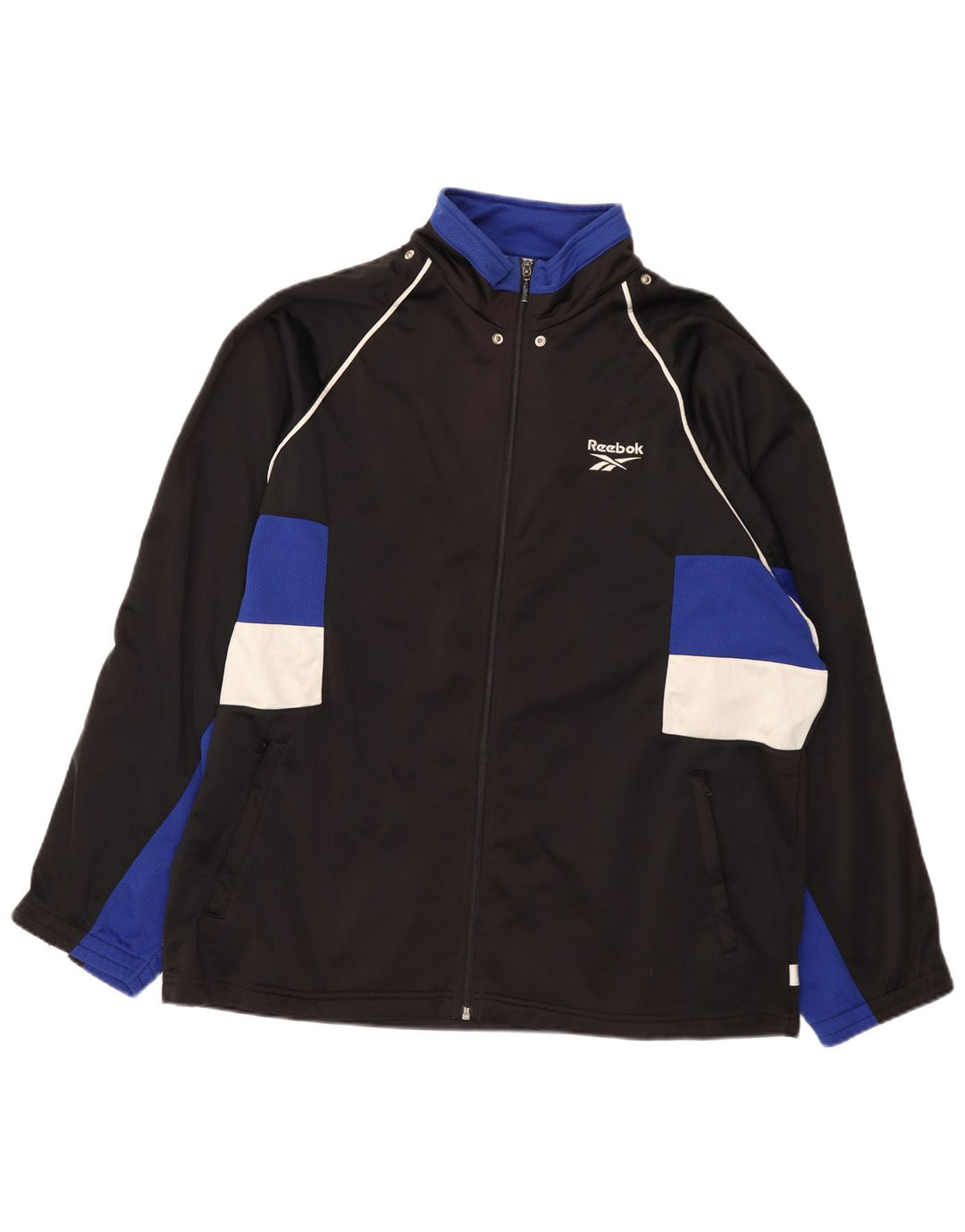 Jachetă de top pentru trening grafic Reebok pentru bărbați, mare, negru, poliester color bloc