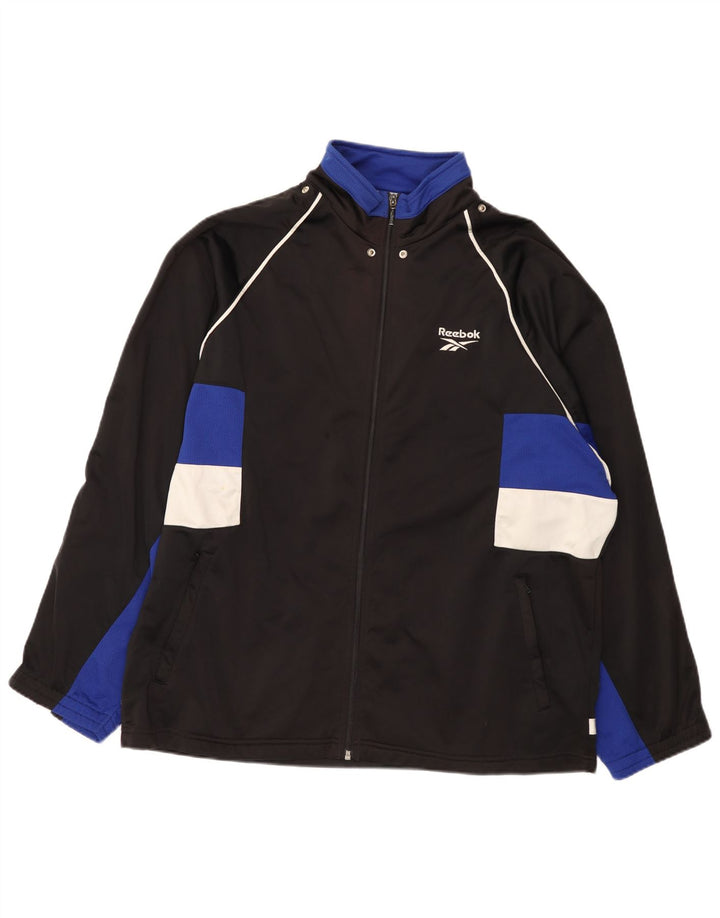 Jachetă de top pentru trening grafic Reebok pentru bărbați, mare, negru, poliester color bloc