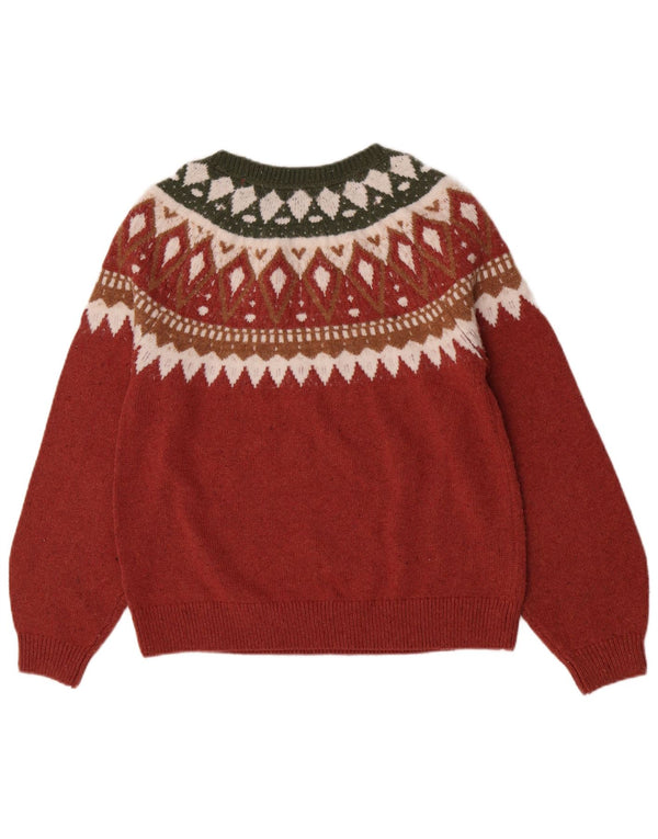 Fat Face Womens Crew Neck Jumper Sweater UK 14 Large Red Fair Isle Cotton