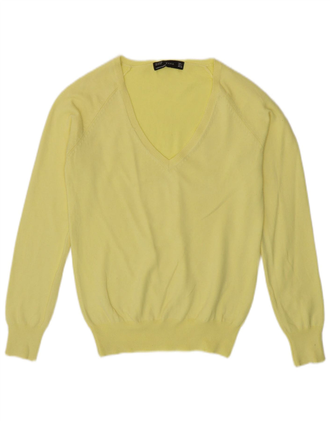 Pulover pentru femei cu decolteu în V Zara UK 14 mare galben