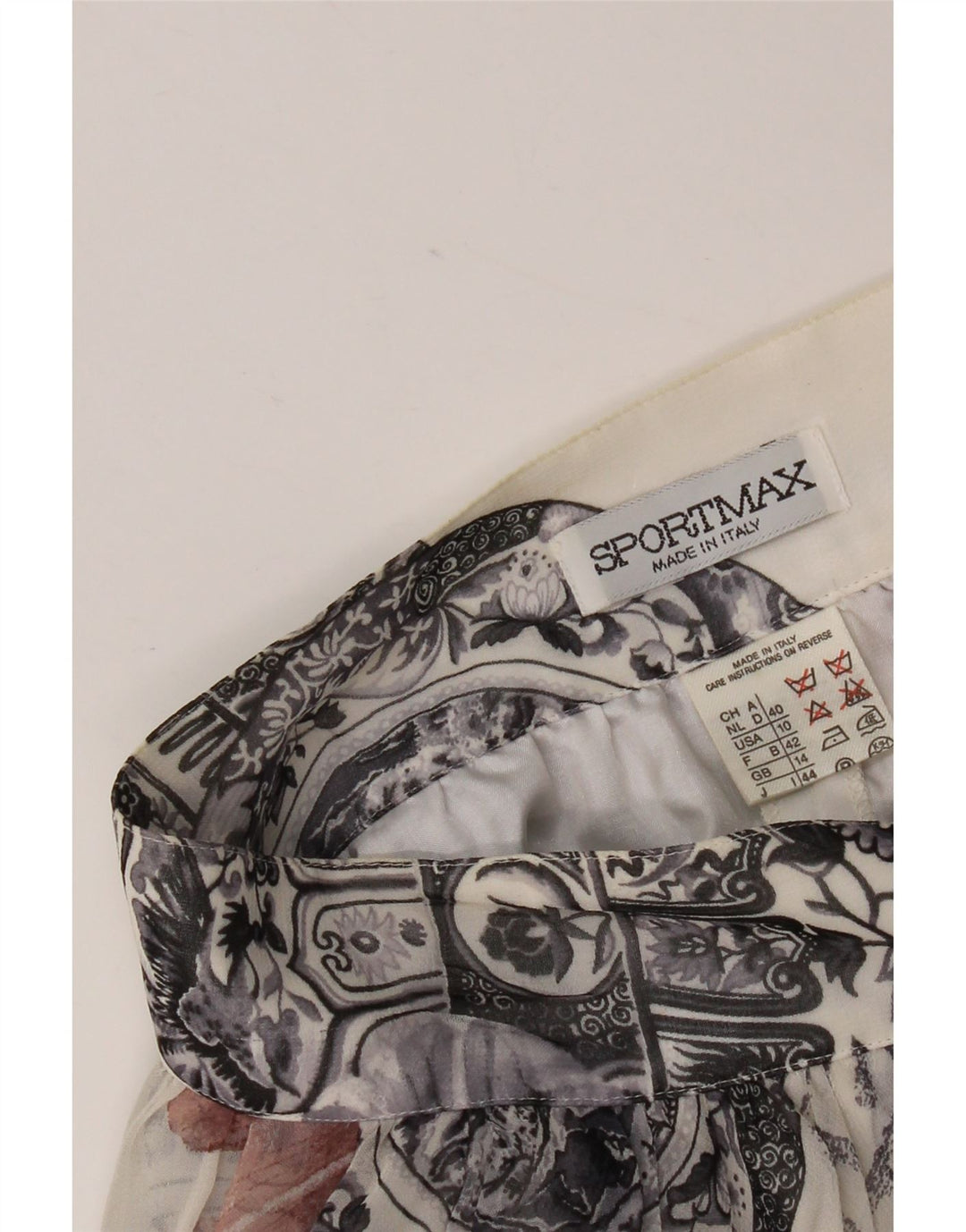 Fusta evazată cu model abstract Sportmax pentru femei UK 14 Medium W28 Alb