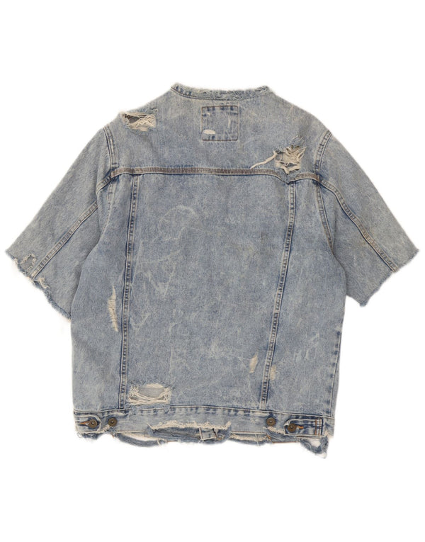 Jachetă de blugi cu mânecă scurtă pentru bărbați Zara UK 42 XL Bumbac albastru
