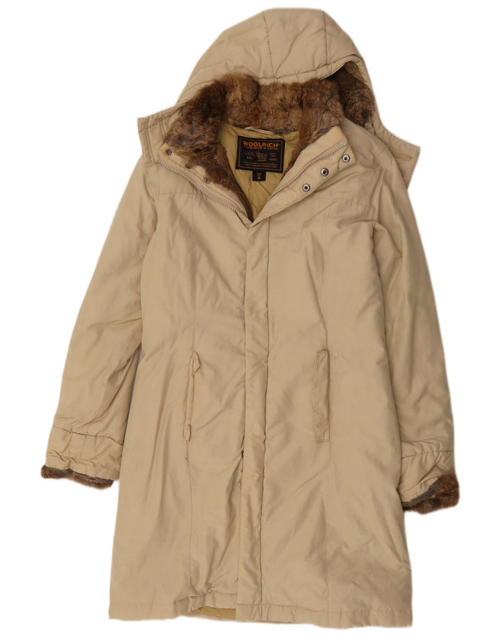 Palton căptușit cu glugă Woolrich pentru femei UK 12 bumbac mediu bej