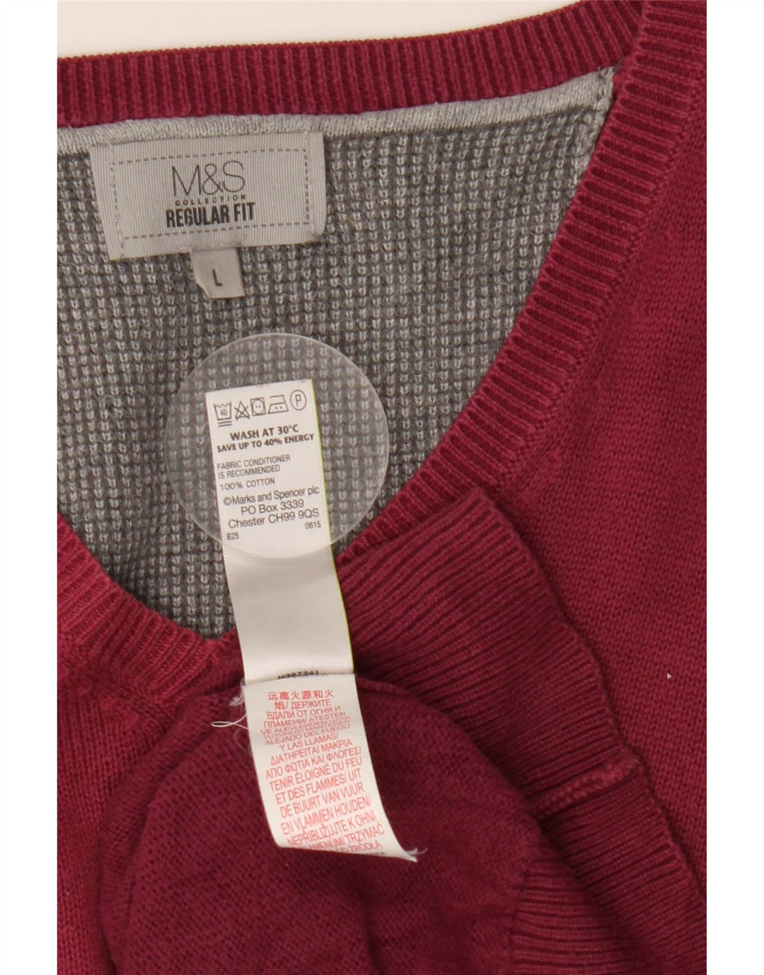 Pulover cu decolteu în V pentru bărbați Marks & Spencer, mare, burgundă