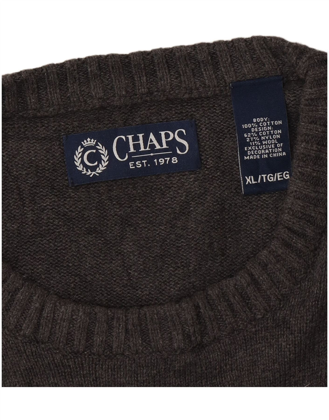 CHAPS Mens Crew Neck Jumper Sweater XL Grey Fair Isle Cotton