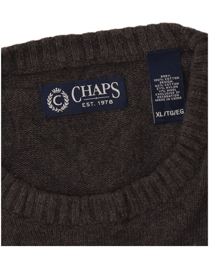 CHAPS Mens Crew Neck Jumper Sweater XL Grey Fair Isle Cotton