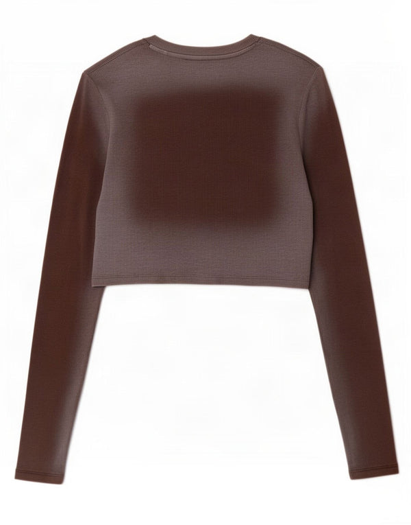 Crop Top pentru femei Zara cu mânecă lungă UK 12, maro mediu, bumbac color bloc