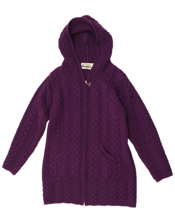 Pulover cardigan cu glugă pentru femei Aran Crafts UK 10 Mic violet