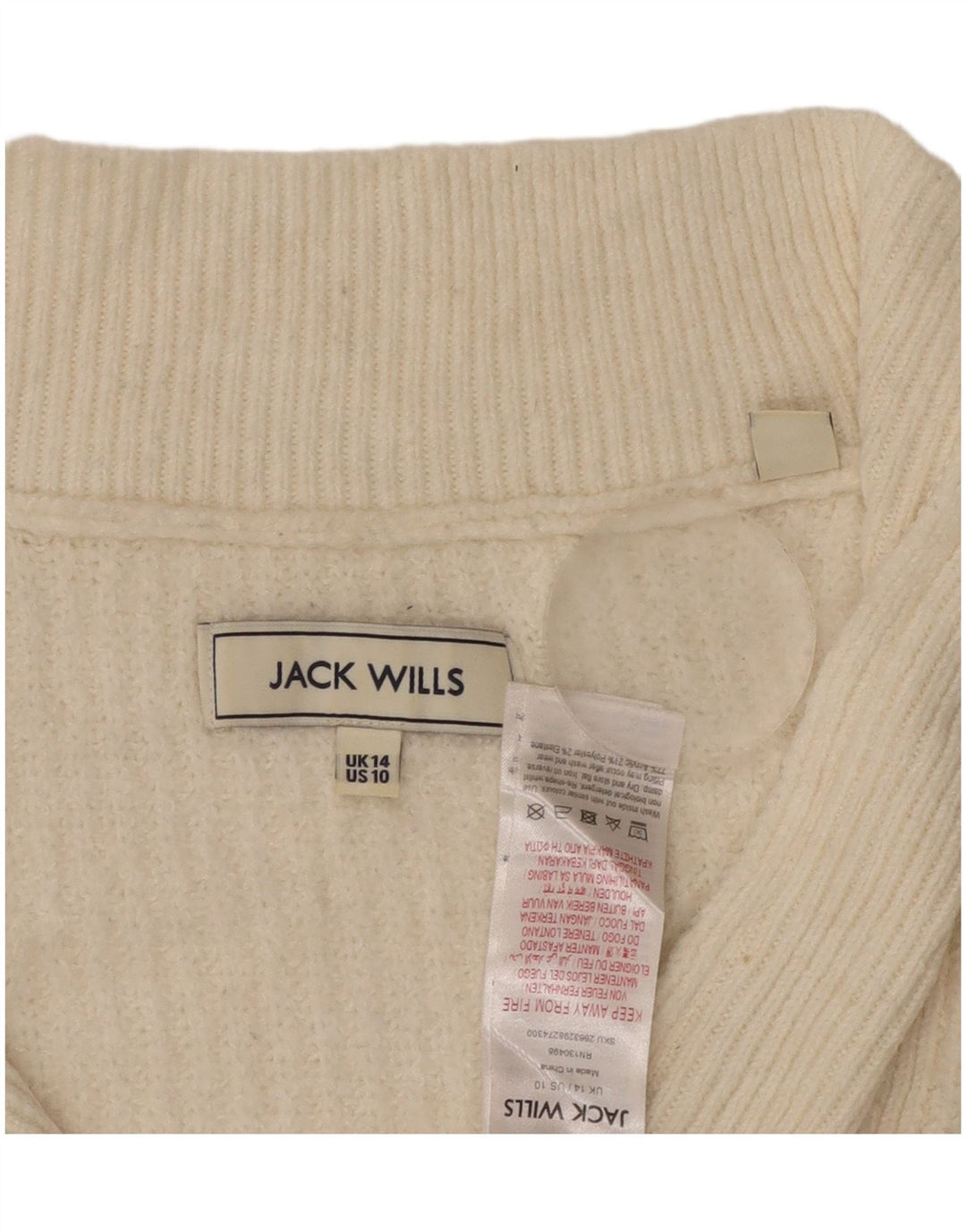 Pulover Jack Wills pentru femei, cu fermoar, cu gât, UK 14, mare, acrilic alb