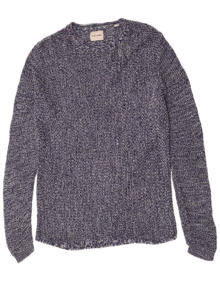Pulover Jack & Jones pentru bărbați cu gât roșu, bumbac mediu albastru bleumarin