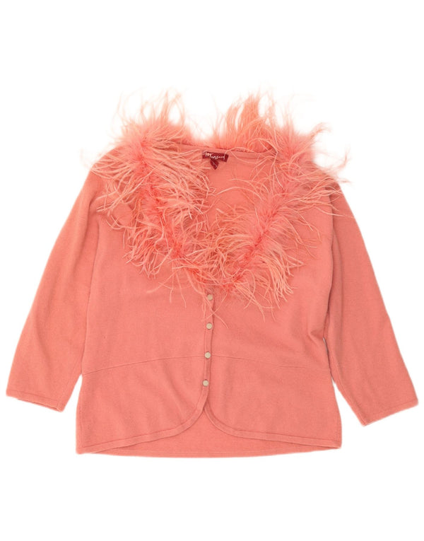 Pulover cardigan pentru femei Monsoon cu mâneci 3/4 UK 18 XL Lână roz