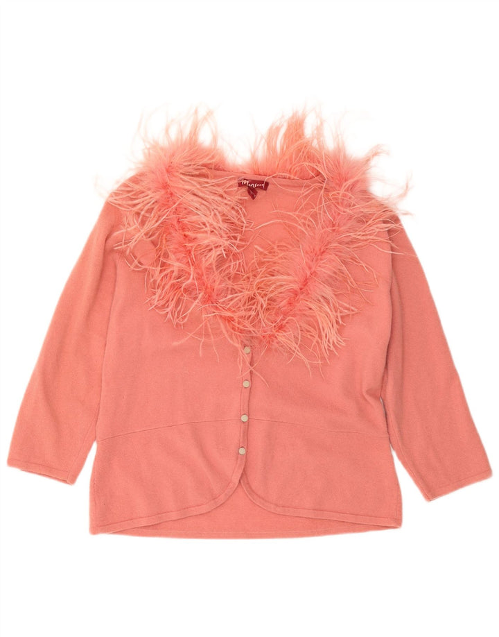 Pulover cardigan pentru femei Monsoon cu mâneci 3/4 UK 18 XL Lână roz