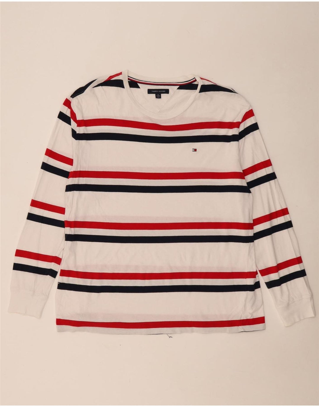 TOMMY HILFIGER Top pentru bărbați cu mânecă lungă XL, bumbac cu dungi albe