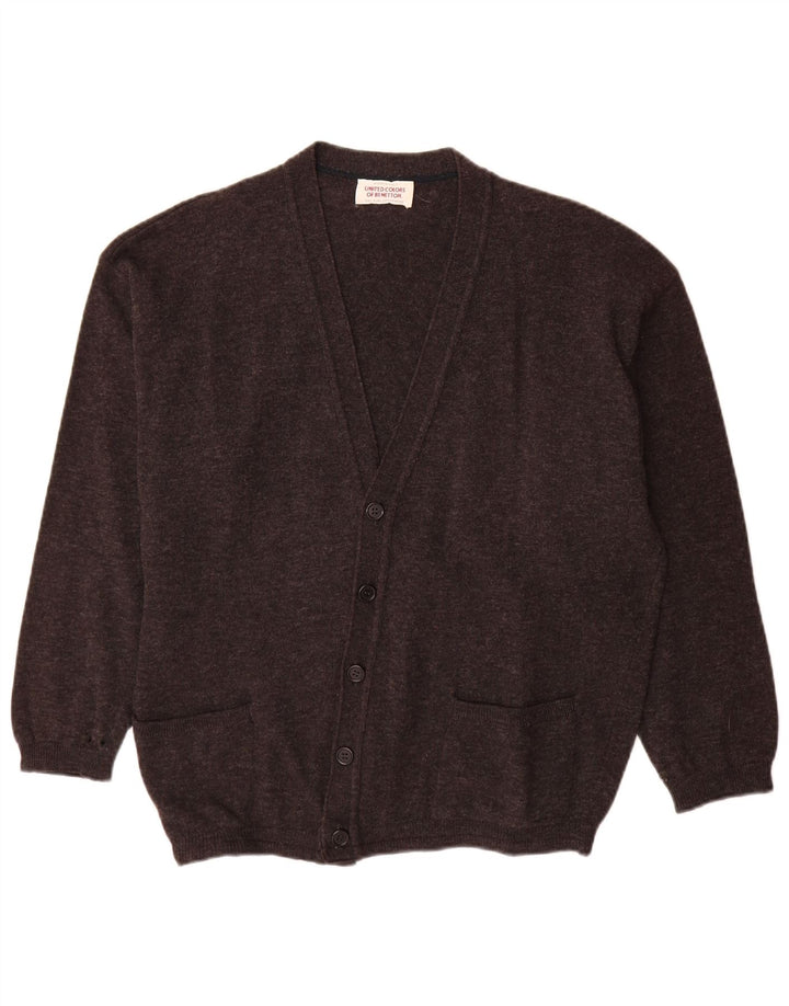 Pulover cardigan pentru bărbați Benetton, gri mediu, lână virgină cu pete