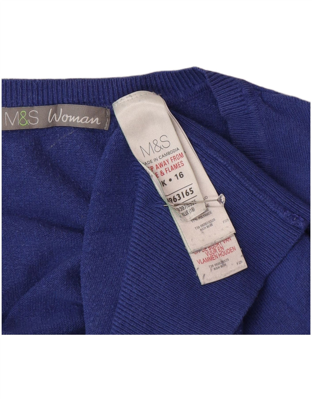 Marks & Spencer Pulover cu decolteu în V pentru femei UK 16 Poliamidă mare albastră