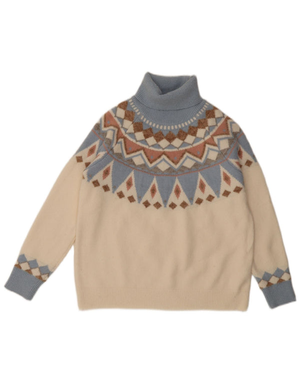 Pulover vintage pentru femei cu gât rulat, UK 10, mic, alb, Fair Isle