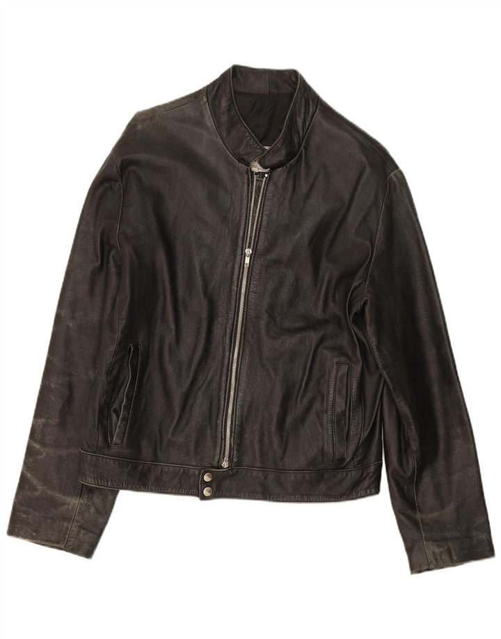 Jachetă de piele vintage pentru bărbați UK 38 Medium Black Leather