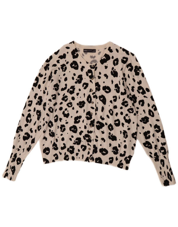 Pulover cardigan pentru femei Marks & Spencer UK 16, mare, alb, imprimeu animal