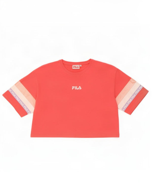 Tricou cu grafică Crop Fila pentru femei Top UK 16 Large Red Colorblock