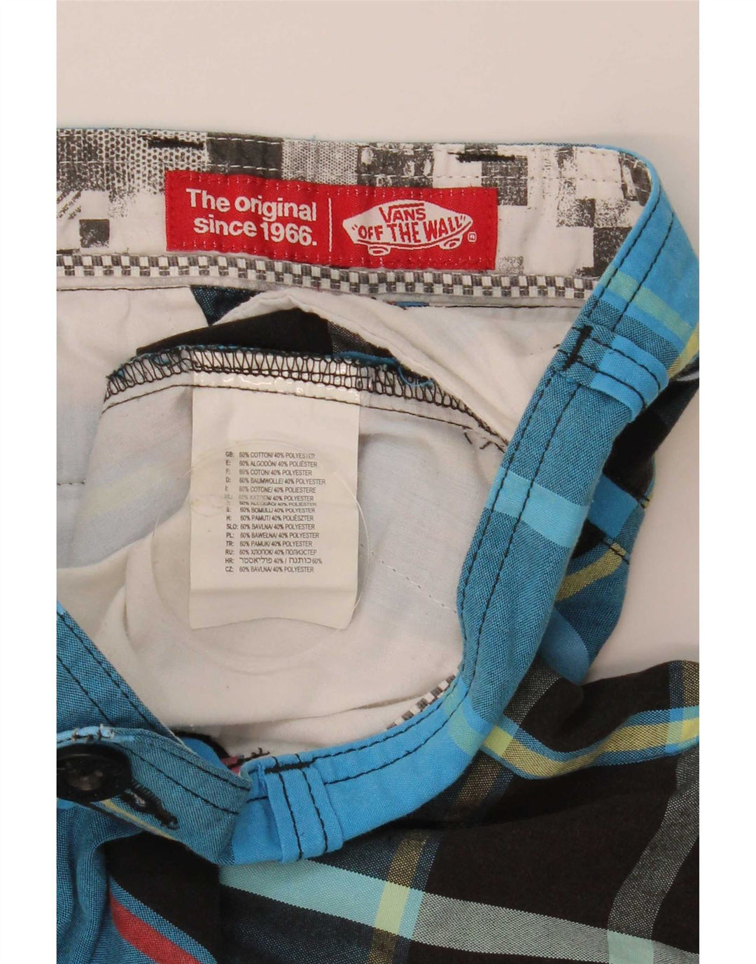 Pantaloni scurți cargo Vans pentru bărbați, mici W28, bumbac cu check-uri albastre