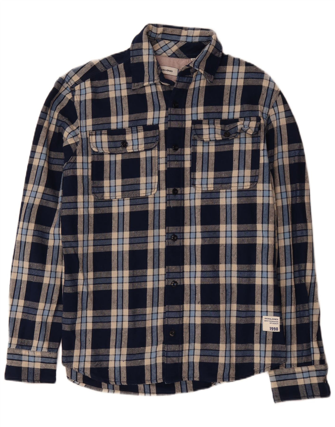 Cămașă de flanel pentru bărbați JACK & JONES, bumbac cu carouri bleumarin mediu